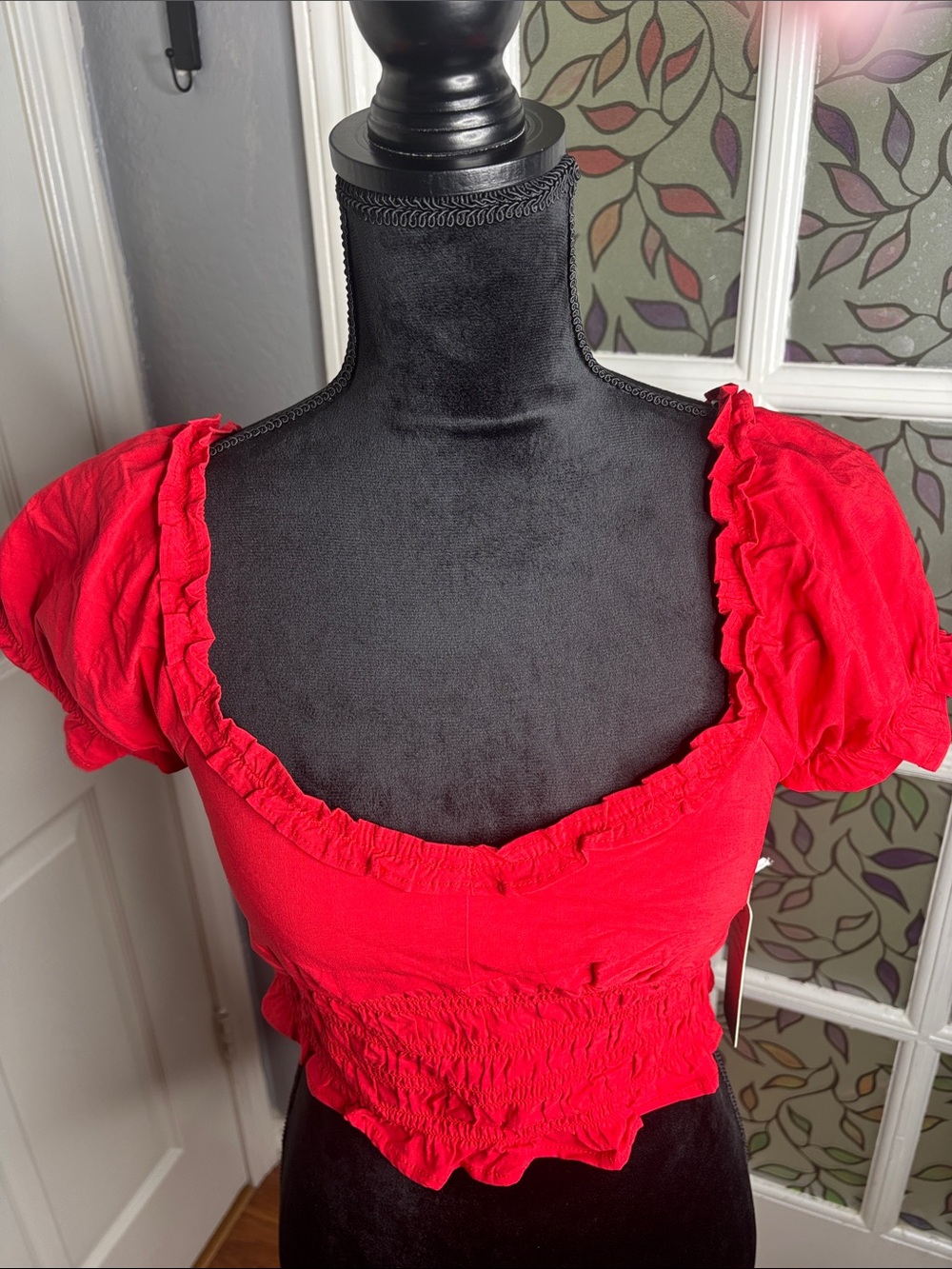 iris Red Smocked Ruffle Crop Top - Picture 8 of 8
